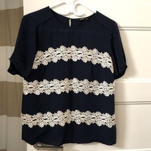 Oasis Navy Blue Shirt with Lace Details